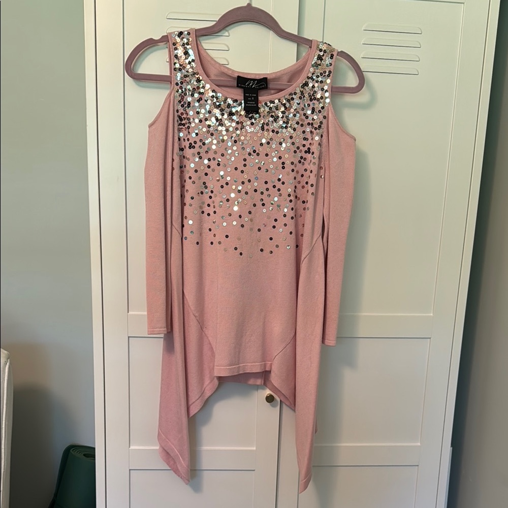 Midnight Velvet Pink Sequin Cold Shoulder Top